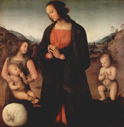 Maria che adora il Bambino Gesù, con Giovanni Battista e un angelo (Madonna del Sacco) da Pietro Perugino
